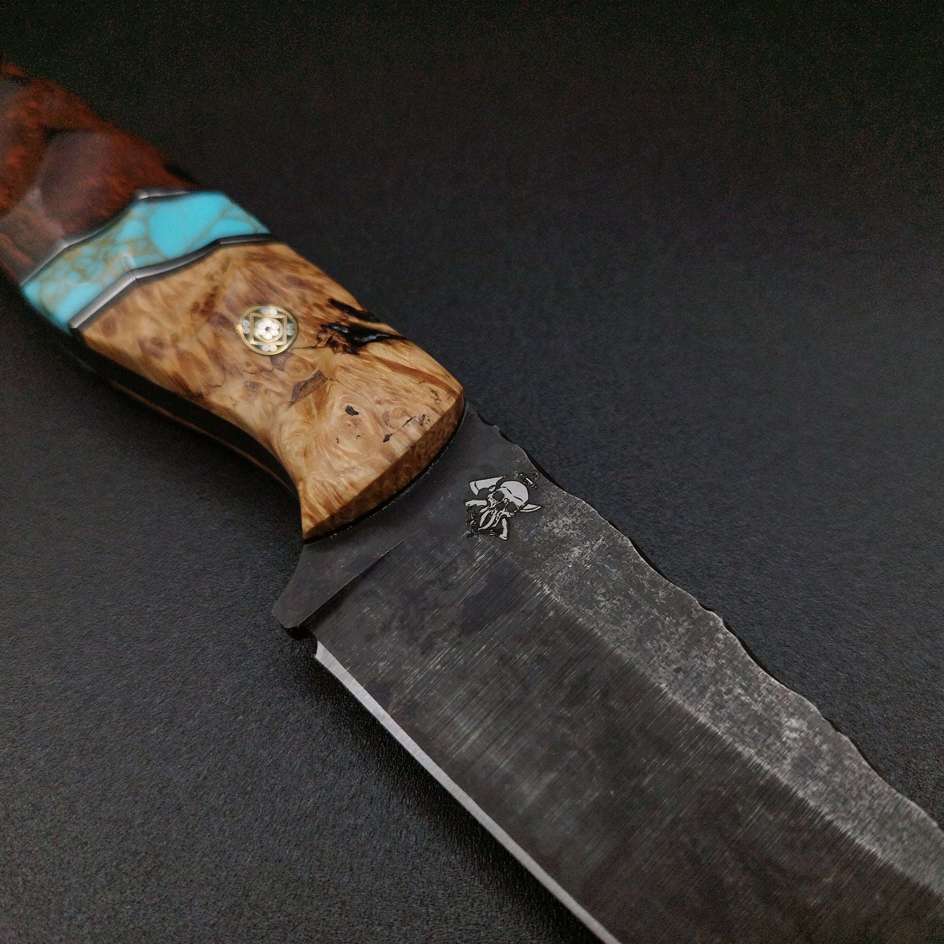 Sea Sick Blades Fieldcraft Maple Burl, Gold Webbed Turquoise 3