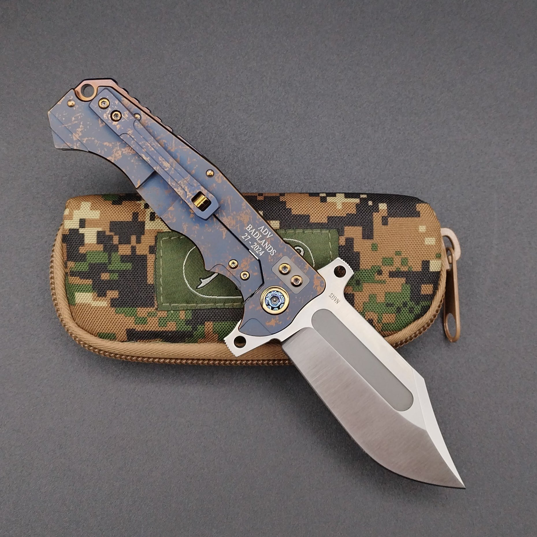 ADV Badlands Bowie Blue and Gold Dazzle Finish Laser Art 2