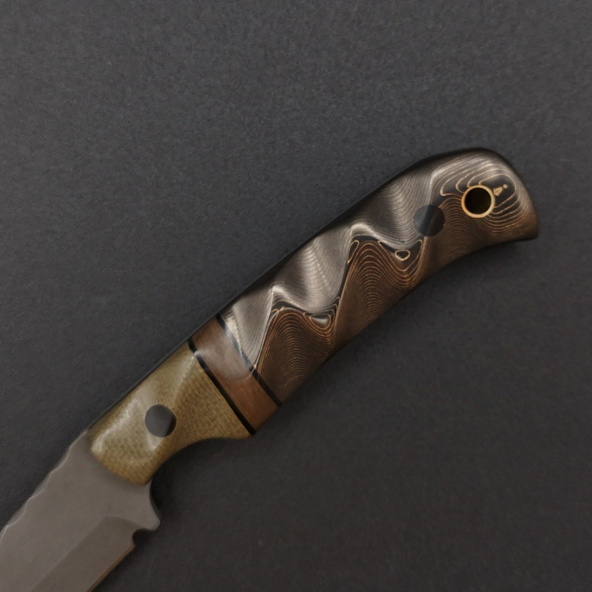 Half Face Blades Boogeyman OD Green Canvas Micarta, Copper Dragon Strike Carbon 3