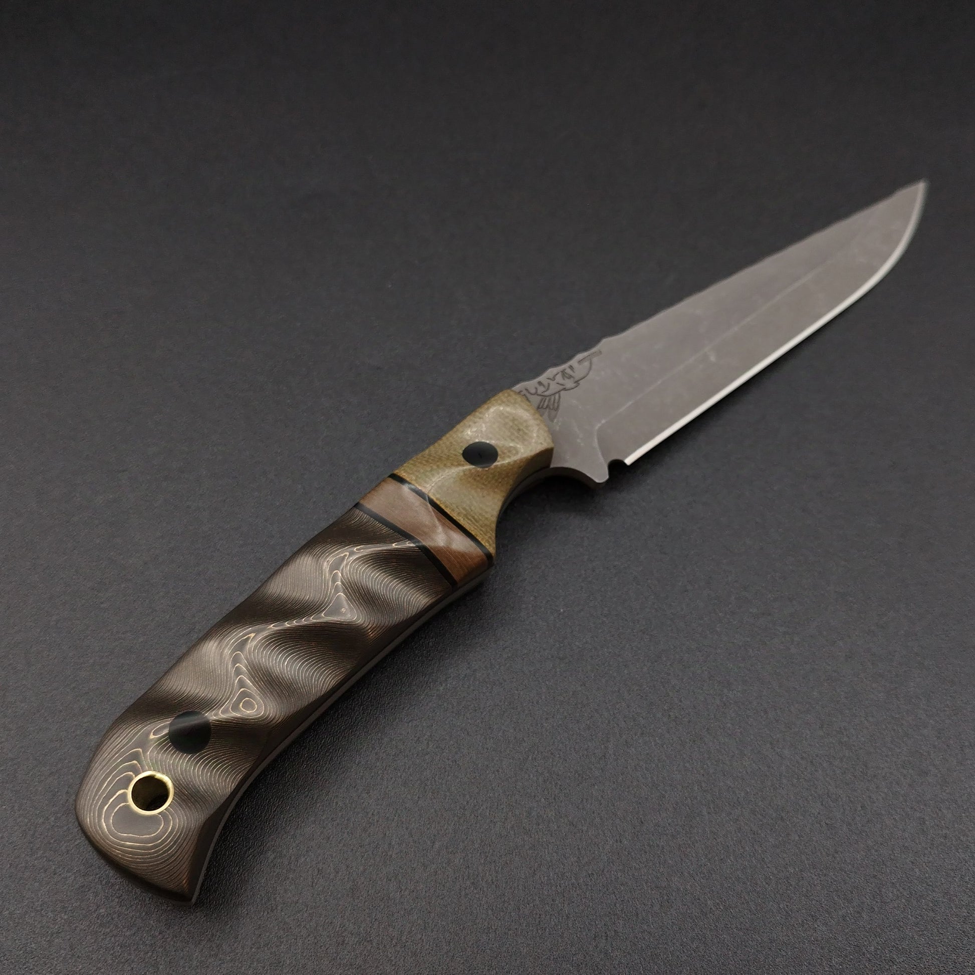 Half Face Blades Boogeyman OD Green Canvas Micarta, Copper Dragon Strike Carbon 4