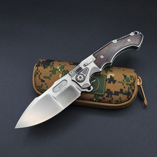 ADV Pitboss 3 Satin Wood Inlays Titanium CPM S35VN 1