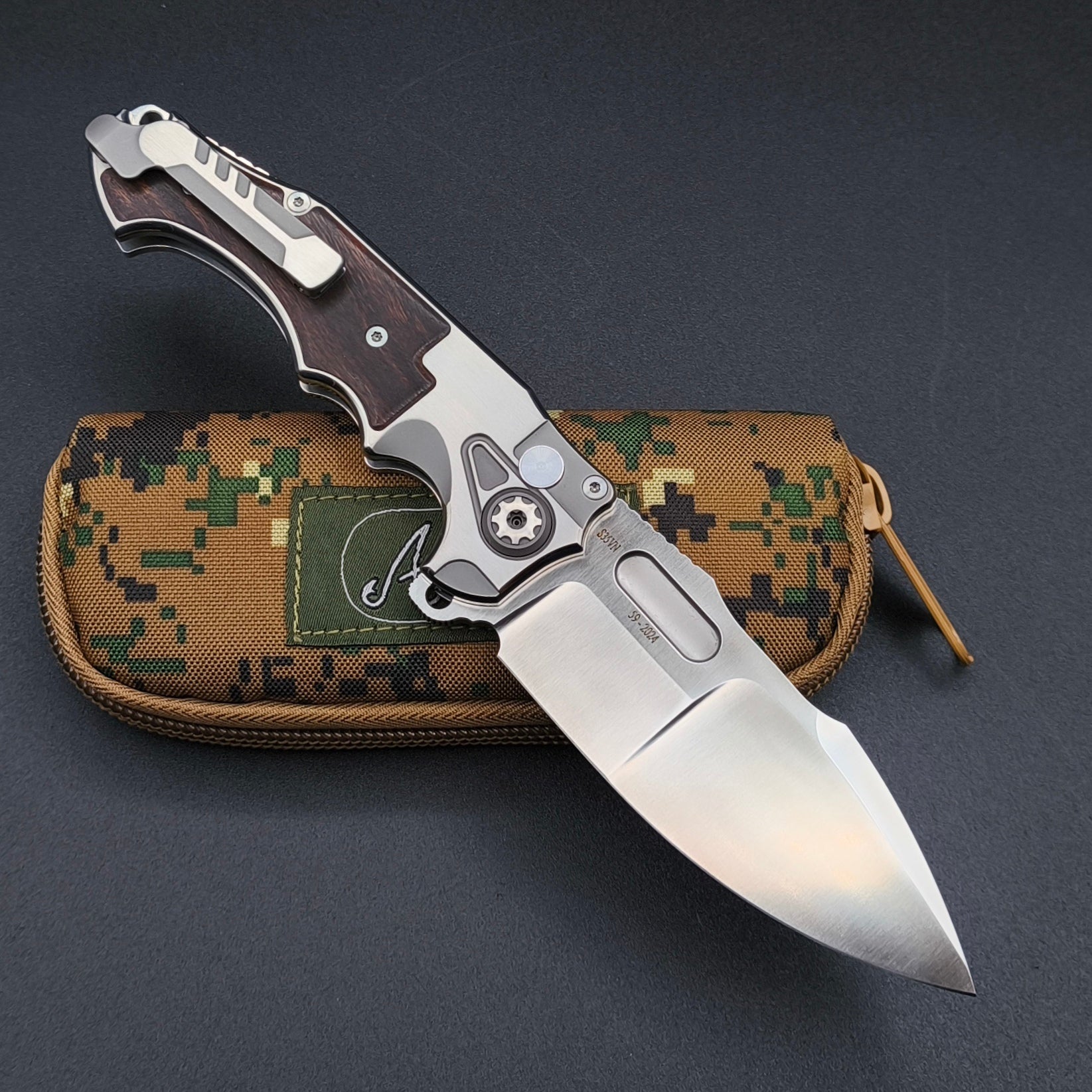 ADV Pitboss 3 Satin Wood Inlays Titanium CPM S35VN 2