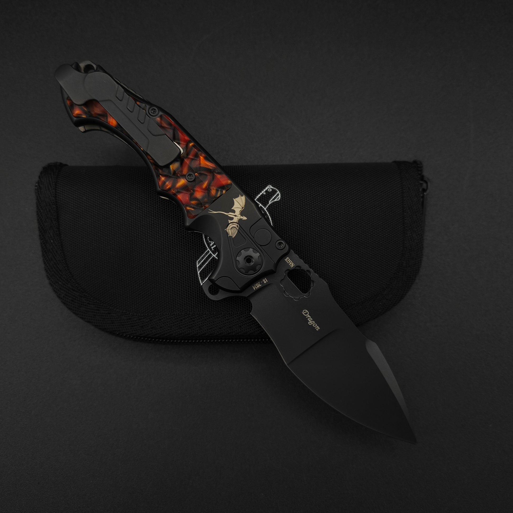 ADV Mini Alpha Black, Orange G-10 Dragon Scales 2