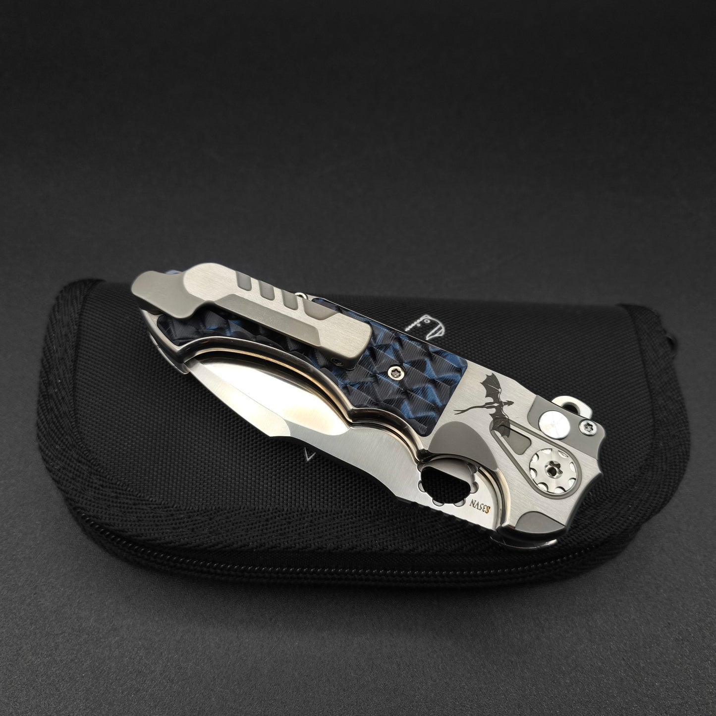 ADV Mini Alpha Satin, Black/Blue G-10 Dragon Scales 4