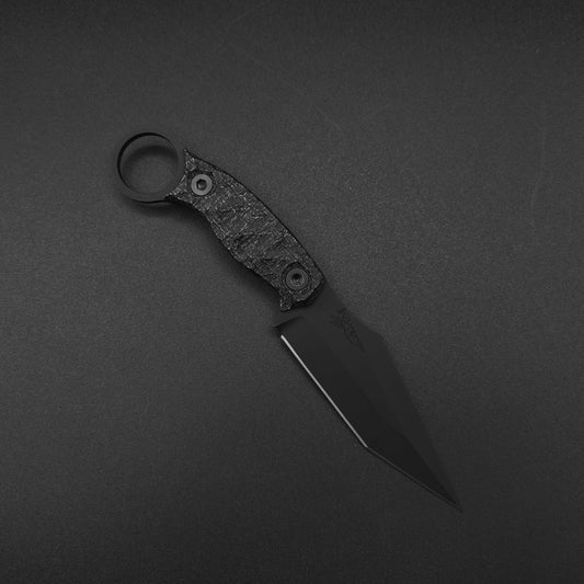 Half Face Blades Ringed Tac Tanto Black Burlap Micarta, Armor Black Cerakote 1