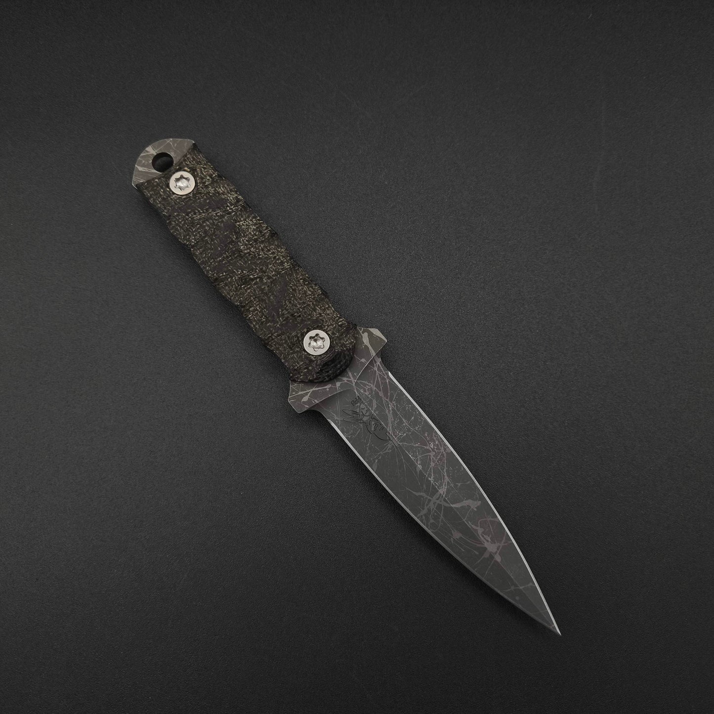 Half Face Blades Combat Dagger Black Burlap Micarta, Acid Splash 1