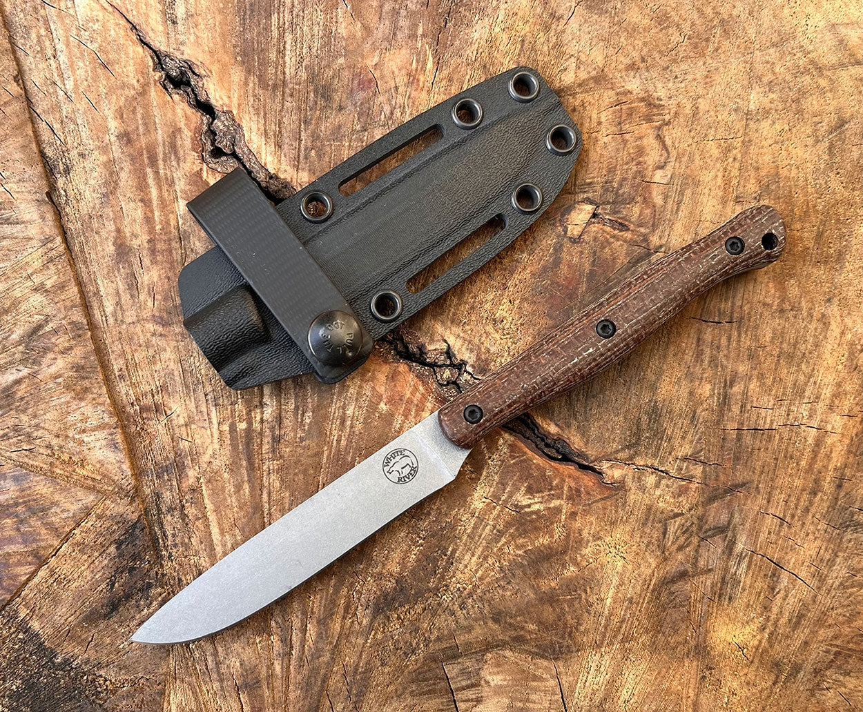 White River Exodus 4, Natural Burlap Micarta, Kydex 1