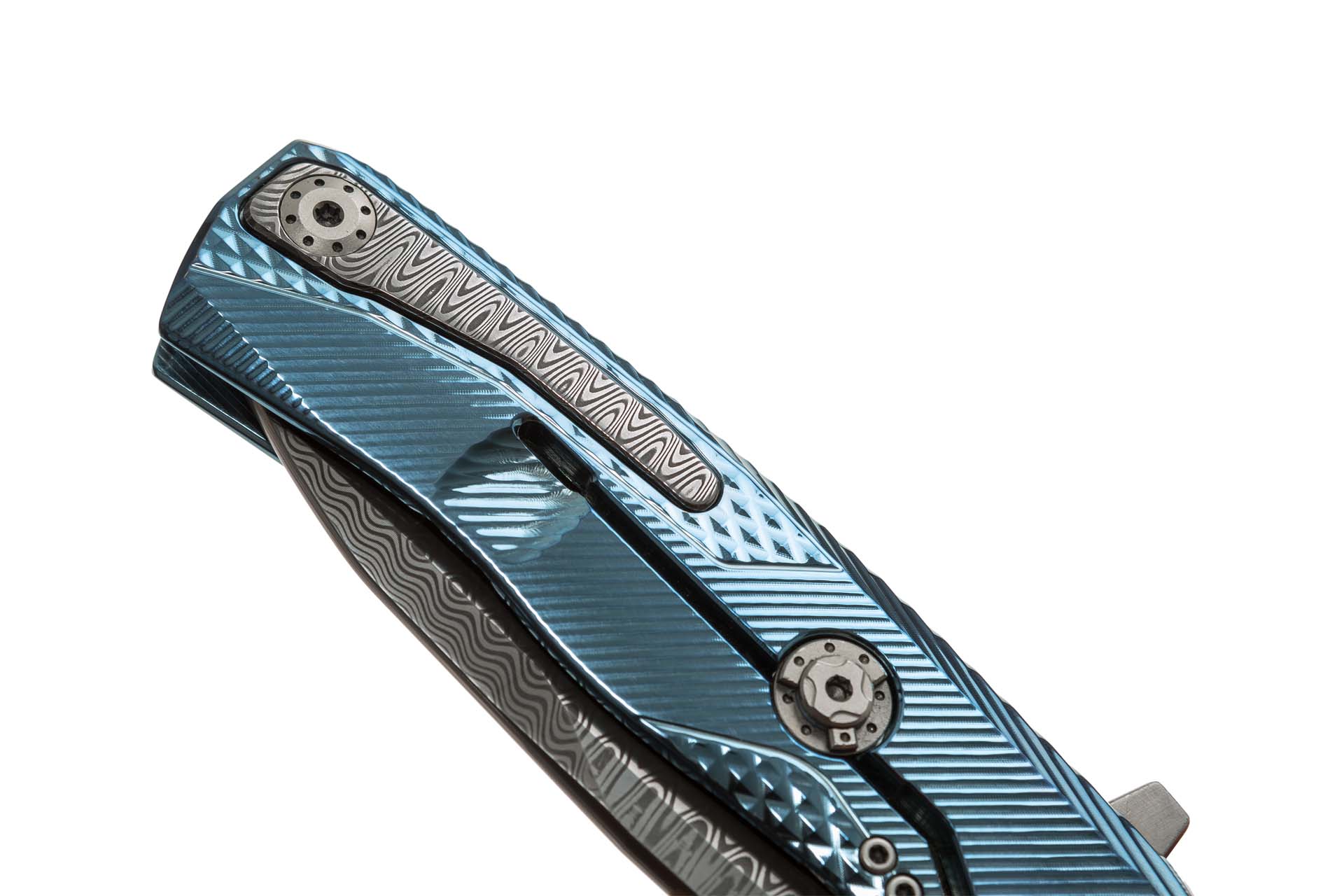 LionSteel ROK Damascus Blue Titanium 3