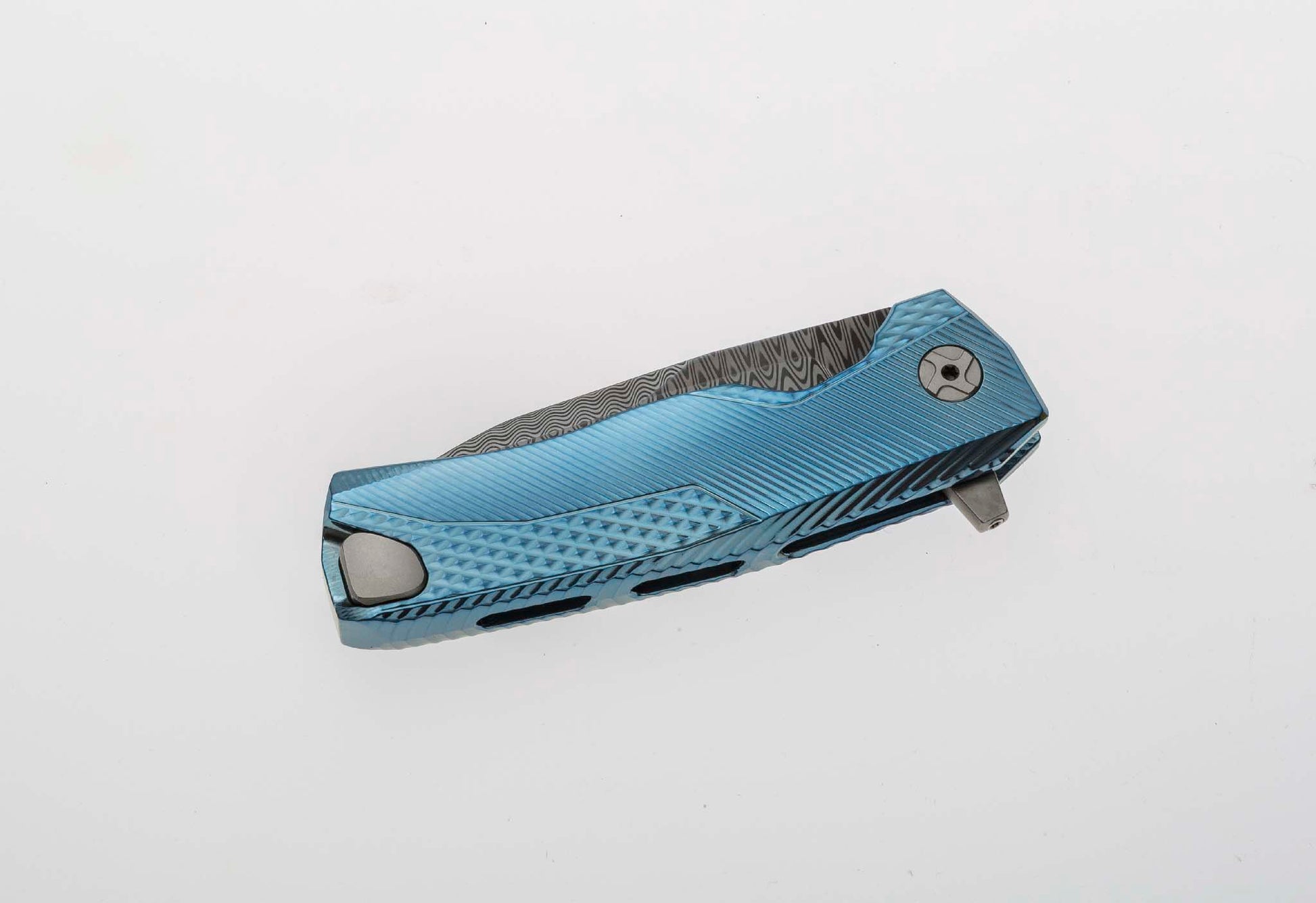 LionSteel ROK Damascus Blue Titanium 2